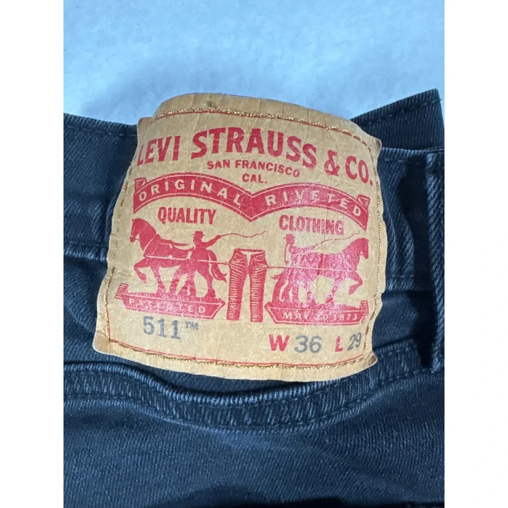 Levis 511 Slim Fit Jeans Mens 36x29 Washed Black Denim Pants